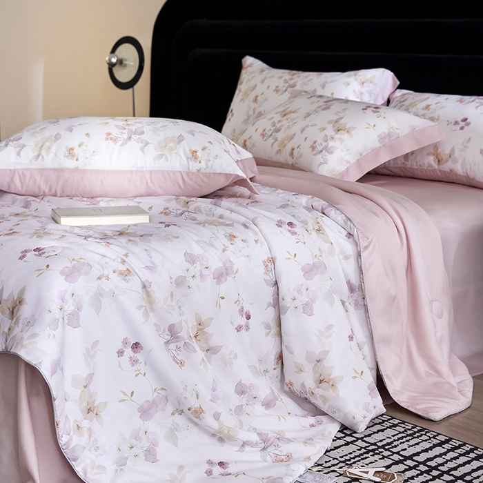 慕梵家居 2026春夏新款100%莱赛尔天丝夏被空调被夏凉被四件套 花颜外