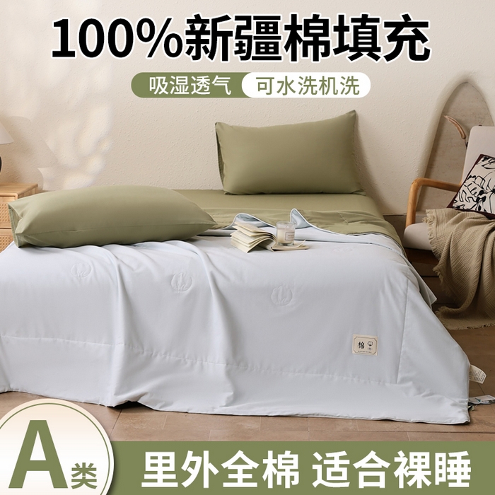 91家纺网 家纺一手货源 找家纺 盛凡家纺 2026新款A类133*72里外全棉100%棉花夏被四件套夏凉被空调被子被芯 水绿+松石绿
