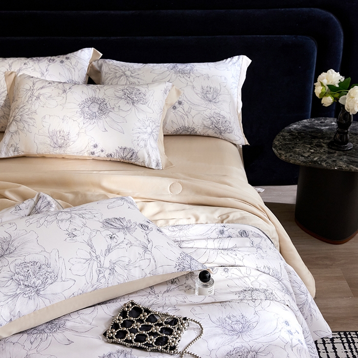 91家纺网 家纺一手货源 找家纺 慕梵家居 2026春夏新款100%莱赛尔天丝夏被空调被夏凉被四件套 卉颜