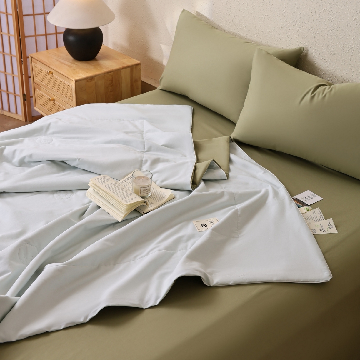 91家纺网 家纺一手货源 找家纺 盛凡家纺 2026新款A类133*72里外全棉100%棉花夏被四件套夏凉被空调被子被芯 水绿+松石绿