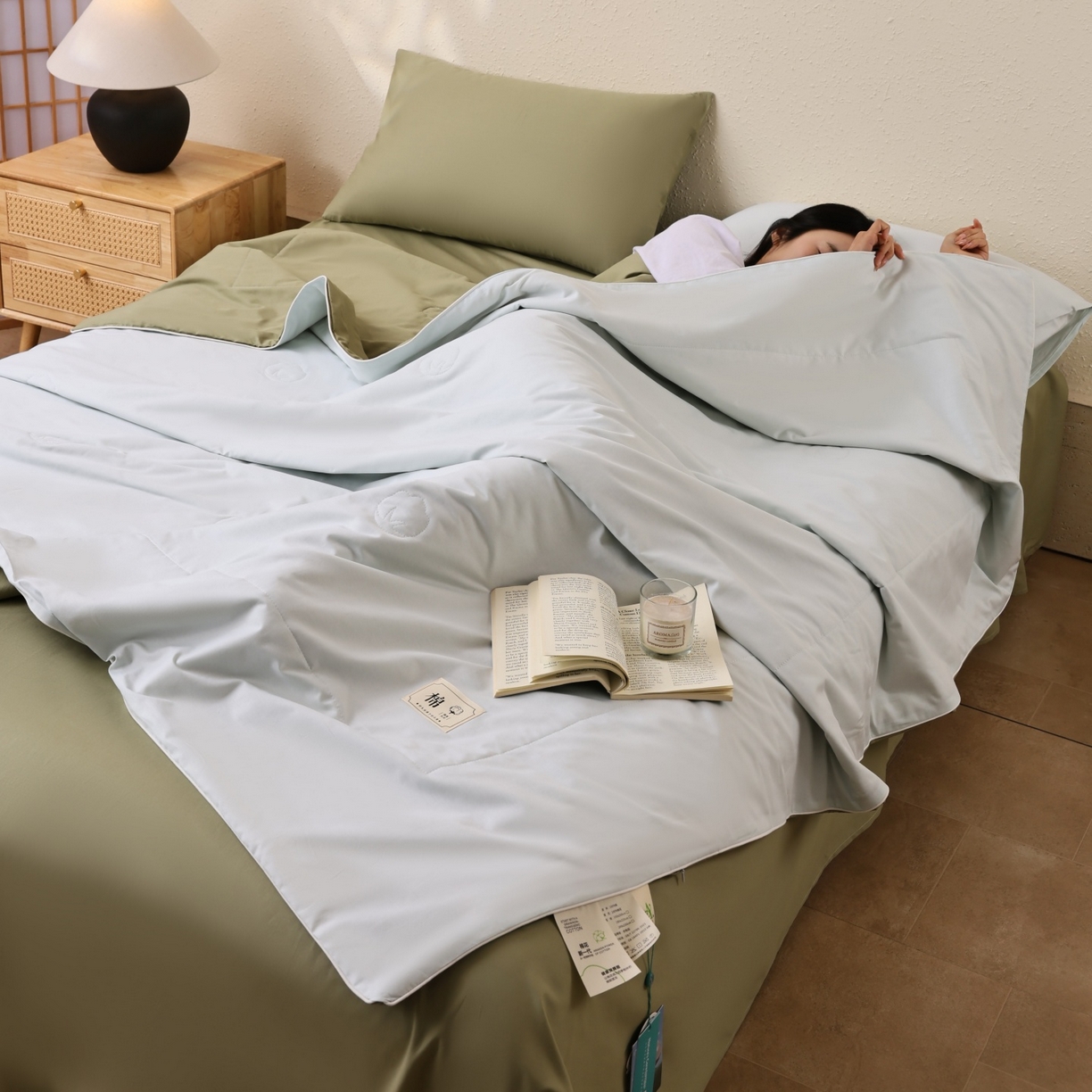 91家纺网 家纺一手货源 找家纺 盛凡家纺 2026新款A类133*72里外全棉100%棉花夏被四件套夏凉被空调被子被芯 水绿+松石绿