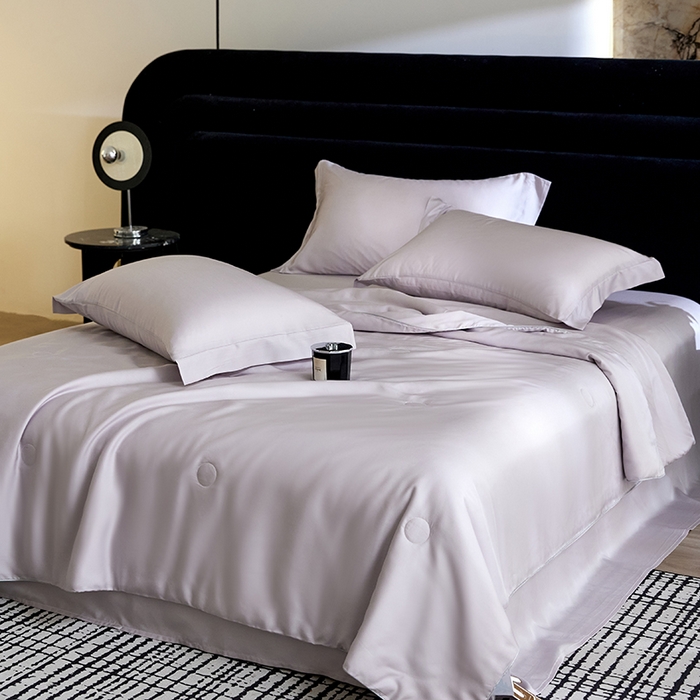 91家纺网 家纺一手货源 找家纺 慕梵家居 2026春夏新款100%莱赛尔天丝夏被空调被夏凉被四件套 经典灰