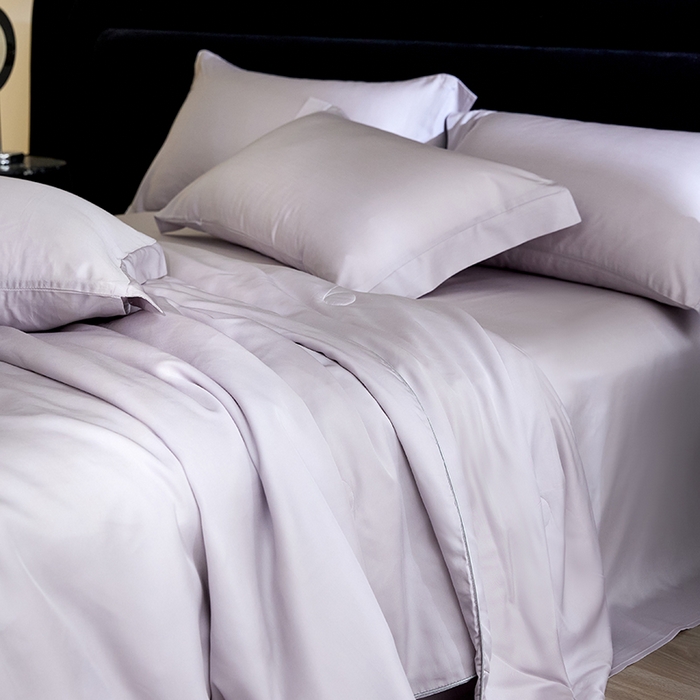 91家纺网 家纺一手货源 找家纺 慕梵家居 2026春夏新款100%莱赛尔天丝夏被空调被夏凉被四件套 经典灰