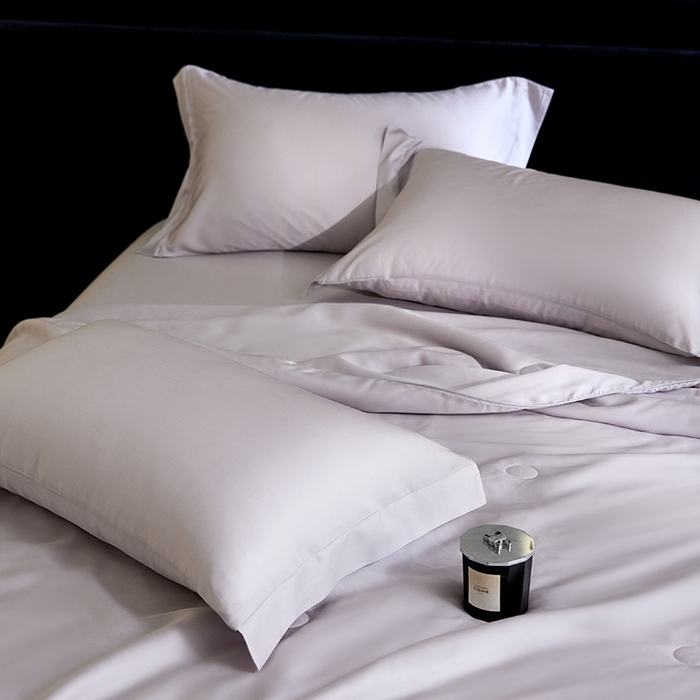 91家纺网 家纺一手货源 找家纺 慕梵家居 2026春夏新款100%莱赛尔天丝夏被空调被夏凉被四件套 经典灰