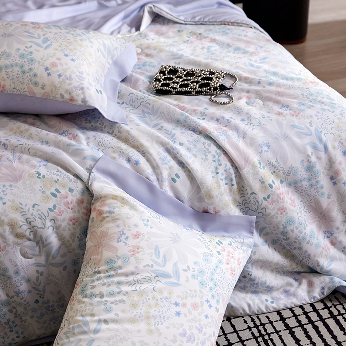 91家纺网 家纺一手货源 找家纺 慕梵家居 2026春夏新款100%莱赛尔天丝夏被空调被夏凉被四件套 沐初