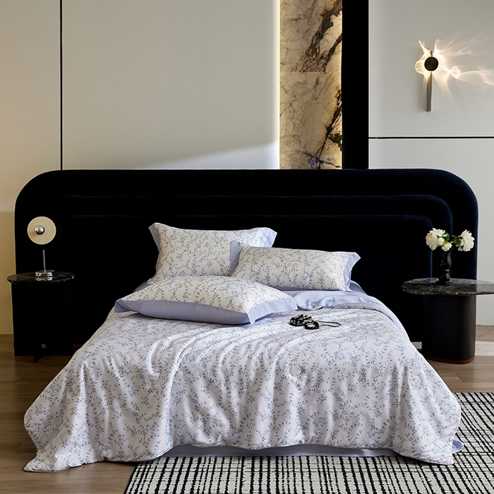 91家纺网 家纺一手货源 找家纺 慕梵家居 2026春夏新款100%莱赛尔天丝夏被空调被夏凉被四件套 清枝雅絮