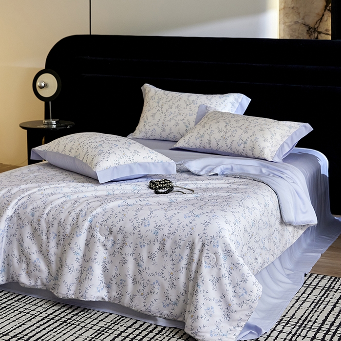 91家纺网 家纺一手货源 找家纺 慕梵家居 2026春夏新款100%莱赛尔天丝夏被空调被夏凉被四件套 清枝雅絮