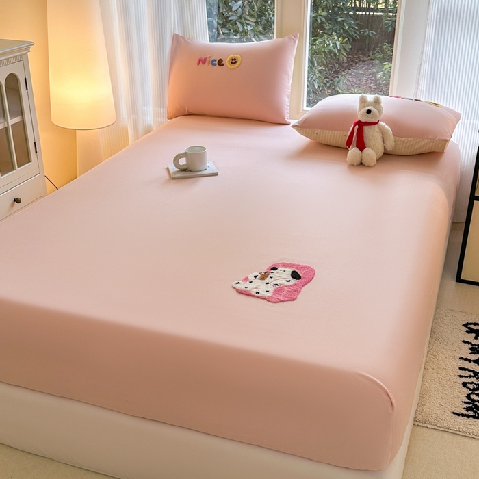 91家纺网 家纺一手货源 找家纺 （总）欣宜家纺 2026新款卡通全棉纯棉纯色绣花床垫保护套罩单床笠床笠单件单品床笠