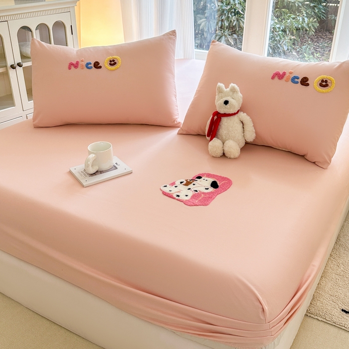 91家纺网 家纺一手货源 找家纺 （总）欣宜家纺 2026新款卡通全棉纯棉纯色绣花床垫保护套罩单床笠床笠单件单品床笠