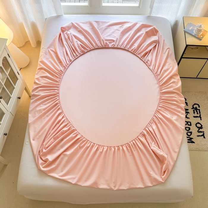 91家纺网 家纺一手货源 找家纺 欣宜家纺 2026新款卡通全棉纯棉纯色绣花床垫保护套罩单床笠床笠单件单品床笠 奶油粉