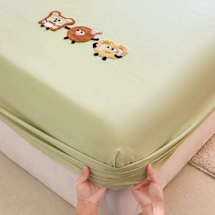91家纺网 家纺一手货源 找家纺 欣宜家纺 2026新款卡通全棉纯棉纯色绣花床垫保护套罩单床笠床笠单件单品床笠 奶油绿