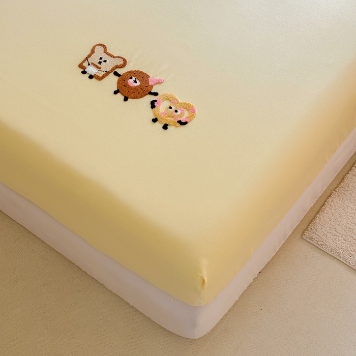 91家纺网 家纺一手货源 找家纺 欣宜家纺 2026新款卡通全棉纯棉纯色绣花床垫保护套罩单床笠床笠单件单品床笠 奶油黄