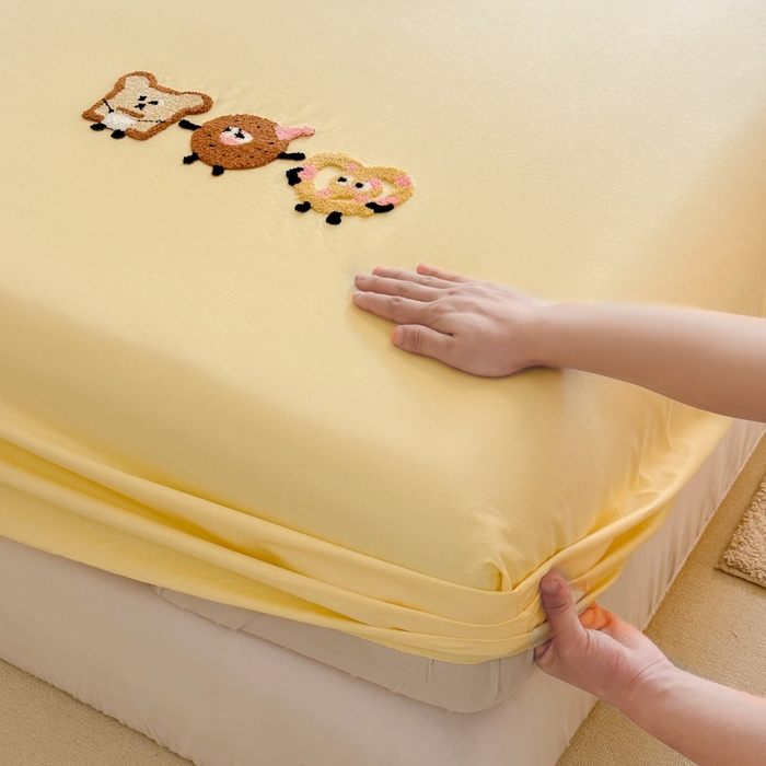 91家纺网 家纺一手货源 找家纺 欣宜家纺 2026新款卡通全棉纯棉纯色绣花床垫保护套罩单床笠床笠单件单品床笠 奶油黄