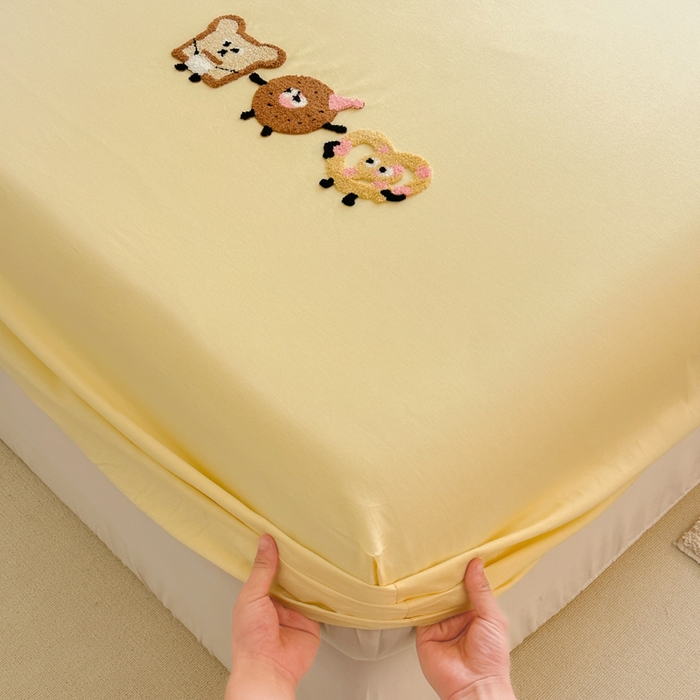 91家纺网 家纺一手货源 找家纺 欣宜家纺 2026新款卡通全棉纯棉纯色绣花床垫保护套罩单床笠床笠单件单品床笠 奶油黄