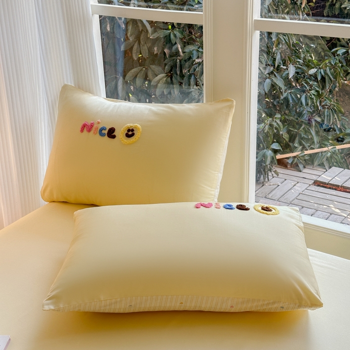 91家纺网 家纺一手货源 找家纺 欣宜家纺 2026新款卡通全棉纯棉纯色绣花床垫保护套罩单床笠床笠单件单品床笠 奶油黄