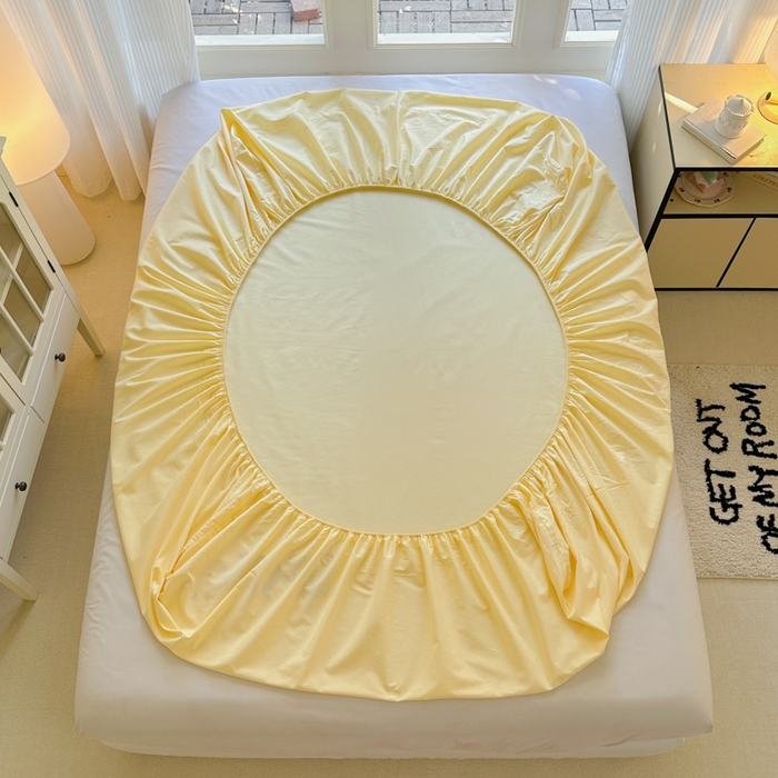 91家纺网 家纺一手货源 找家纺 欣宜家纺 2026新款卡通全棉纯棉纯色绣花床垫保护套罩单床笠床笠单件单品床笠 奶油黄