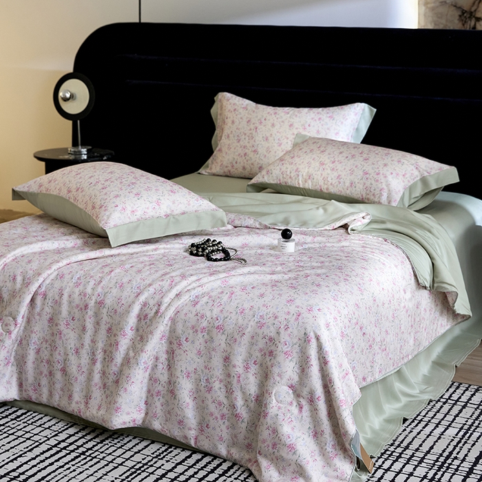 91家纺网 家纺一手货源 找家纺 慕梵家居 2026春夏新款100%莱赛尔天丝夏被空调被夏凉被四件套 诗序