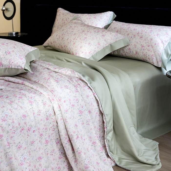 91家纺网 家纺一手货源 找家纺 慕梵家居 2026春夏新款100%莱赛尔天丝夏被空调被夏凉被四件套 诗序