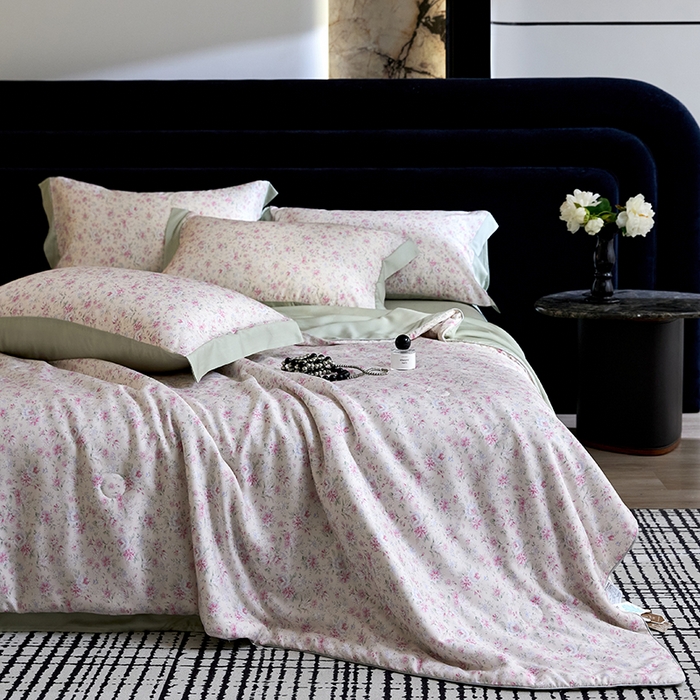 91家纺网 家纺一手货源 找家纺 慕梵家居 2026春夏新款100%莱赛尔天丝夏被空调被夏凉被四件套 诗序