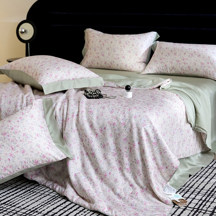 91家纺网 家纺一手货源 找家纺 慕梵家居 2026春夏新款100%莱赛尔天丝夏被空调被夏凉被四件套 诗序