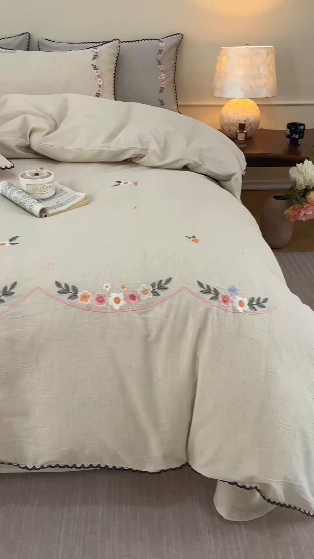 91家纺网 家纺一手货源 找家纺 （总）艾莱家纺 2026新款棉麻刺绣花边款四件套花屿熙