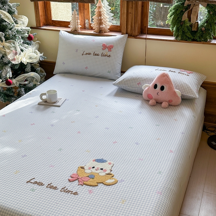 91家纺网 家纺一手货源 找家纺 欣宜家纺 2026新款13070全棉纯棉印花绣花卡通床垫保护套罩单床笠床笠单件单品床笠 曲奇蓝