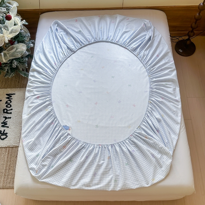 91家纺网 家纺一手货源 找家纺 欣宜家纺 2026新款13070全棉纯棉印花绣花卡通床垫保护套罩单床笠床笠单件单品床笠 曲奇蓝