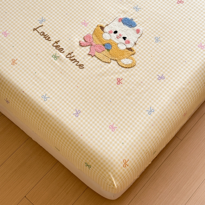 91家纺网 家纺一手货源 找家纺 欣宜家纺 2026新款13070全棉纯棉印花绣花卡通床垫保护套罩单床笠床笠单件单品床笠 曲奇黄