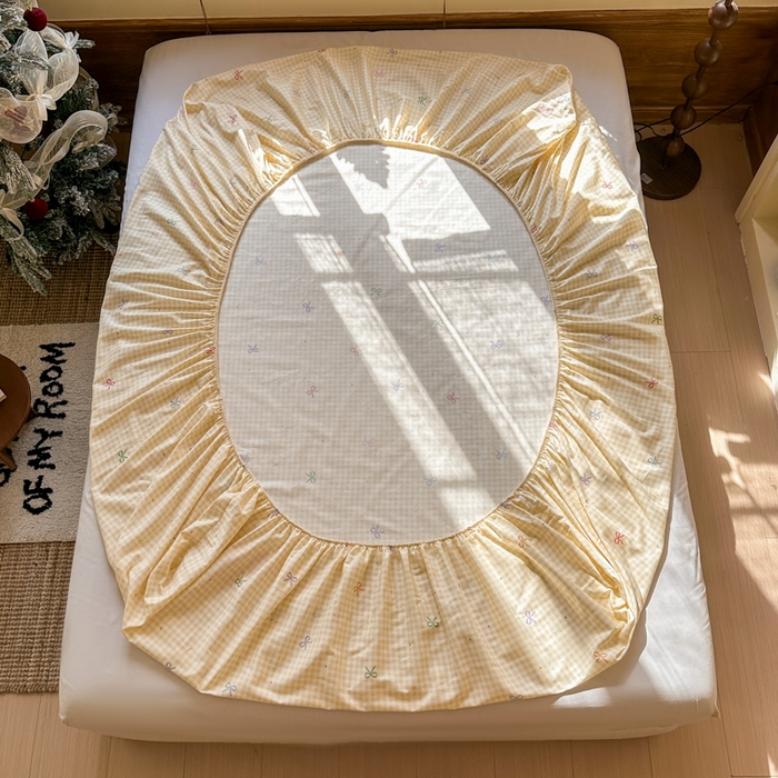 91家纺网 家纺一手货源 找家纺 欣宜家纺 2026新款13070全棉纯棉印花绣花卡通床垫保护套罩单床笠床笠单件单品床笠 曲奇黄