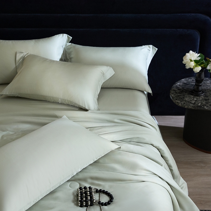 91家纺网 家纺一手货源 找家纺 慕梵家居 2026春夏新款100%莱赛尔天丝夏被空调被夏凉被四件套 悠然绿