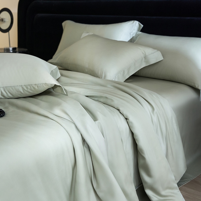 91家纺网 家纺一手货源 找家纺 慕梵家居 2026春夏新款100%莱赛尔天丝夏被空调被夏凉被四件套 悠然绿