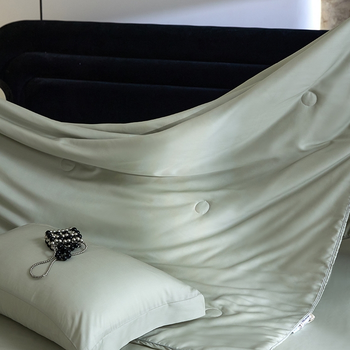 91家纺网 家纺一手货源 找家纺 慕梵家居 2026春夏新款100%莱赛尔天丝夏被空调被夏凉被四件套 悠然绿