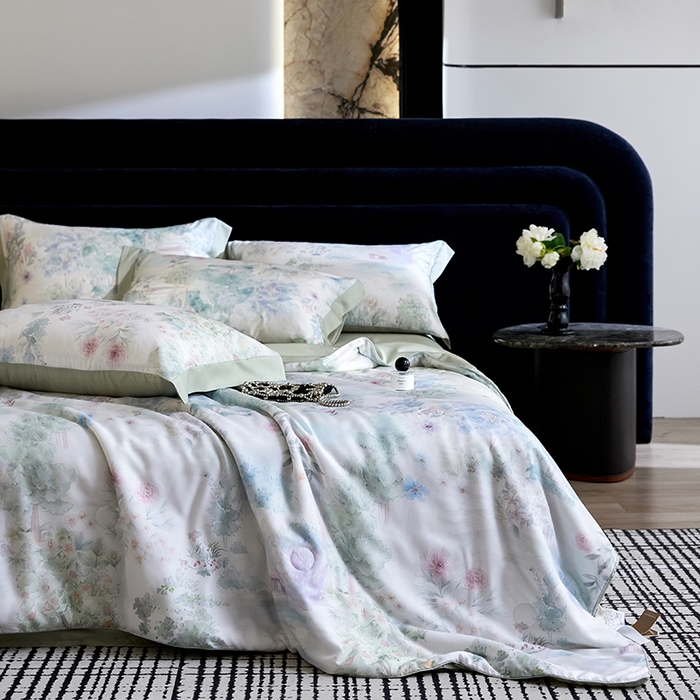 91家纺网 家纺一手货源 找家纺 慕梵家居 2026春夏新款100%莱赛尔天丝夏被空调被夏凉被四件套 早春的树-绿