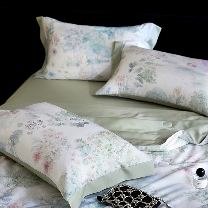 91家纺网 家纺一手货源 找家纺 慕梵家居 2026春夏新款100%莱赛尔天丝夏被空调被夏凉被四件套 早春的树-绿