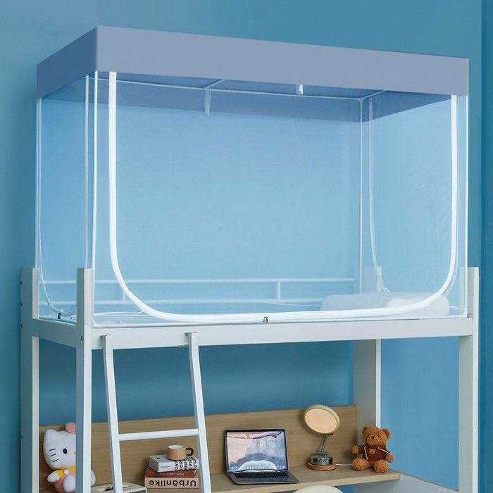 富莱星蚊帐 2026新款简约风纯白纱学生蚊帐 纯纱款灰色防尘顶