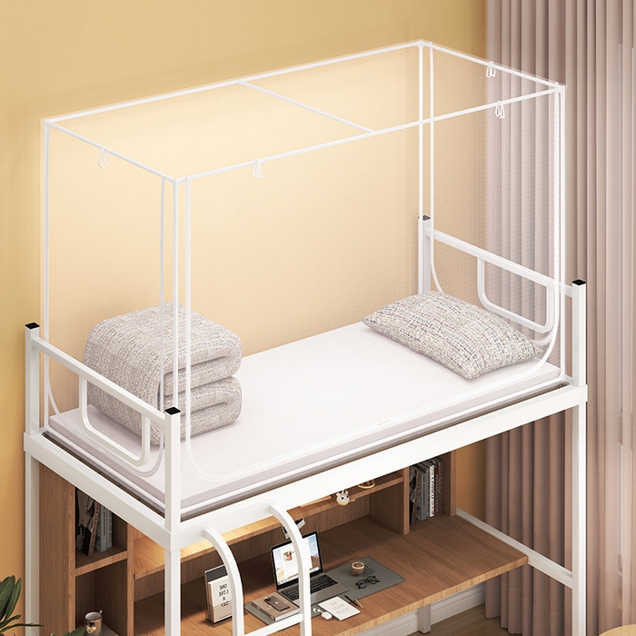 91家纺网 家纺一手货源 找家纺 富莱星蚊帐 2026新款简约风纯白纱学生蚊帐 纯纱款白色防尘顶