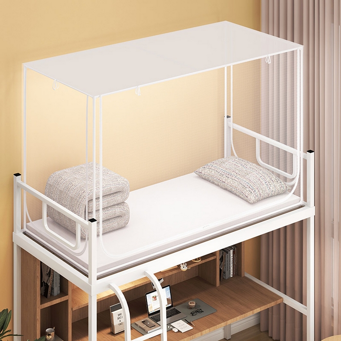 91家纺网 家纺一手货源 找家纺 富莱星蚊帐 2026新款简约风纯白纱学生蚊帐 纯纱款蓝色防尘顶