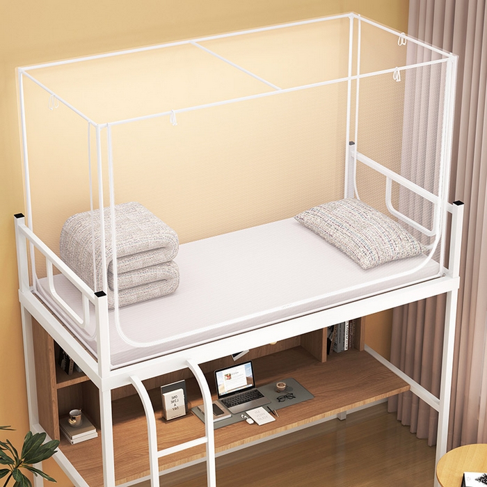 91家纺网 家纺一手货源 找家纺 富莱星蚊帐 2026新款简约风纯白纱学生蚊帐 纯纱款蓝色防尘顶