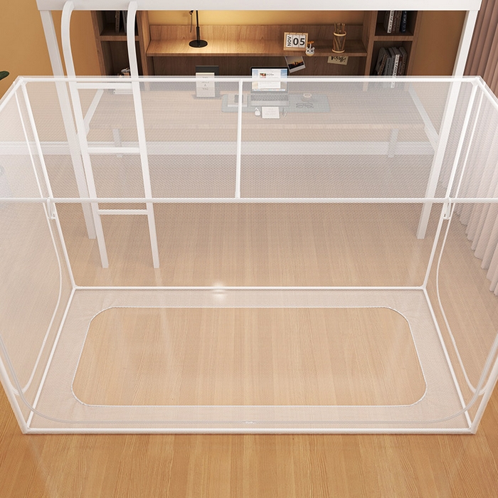 91家纺网 家纺一手货源 找家纺 富莱星蚊帐 2026新款简约风纯白纱学生蚊帐 纯纱款蓝色防尘顶