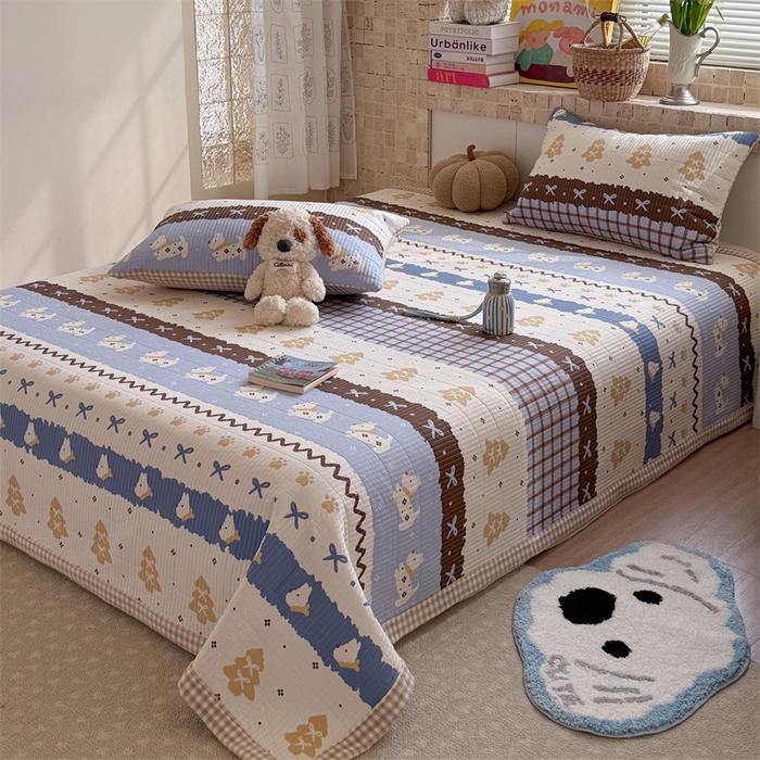 91家纺网 家纺一手货源 找家纺 暖生活 2026新款a版全棉水洗棉b版230g牛奶绒印花床盖单品床盖单件三件套 费尔岛小狗