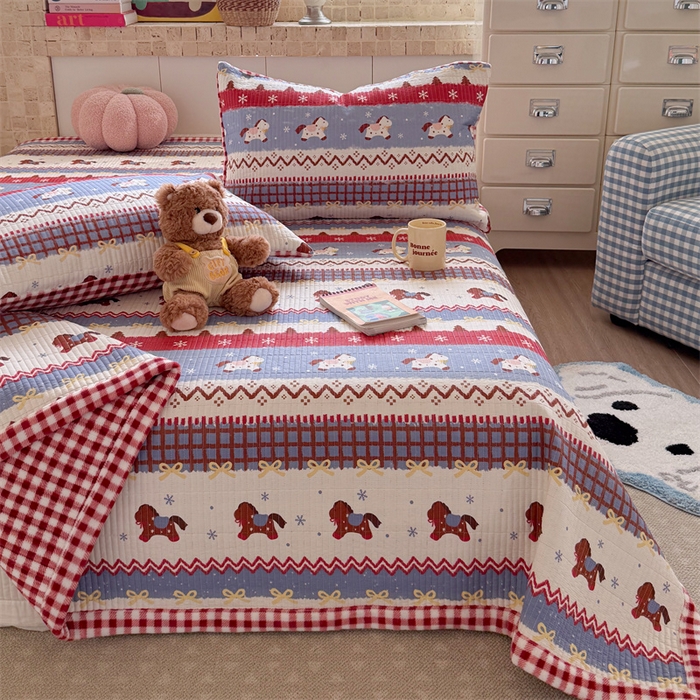 91家纺网 家纺一手货源 找家纺 暖生活 2026新款a版全棉水洗棉b版230g牛奶绒印花床盖单品床盖单件三件套 费尔岛小马