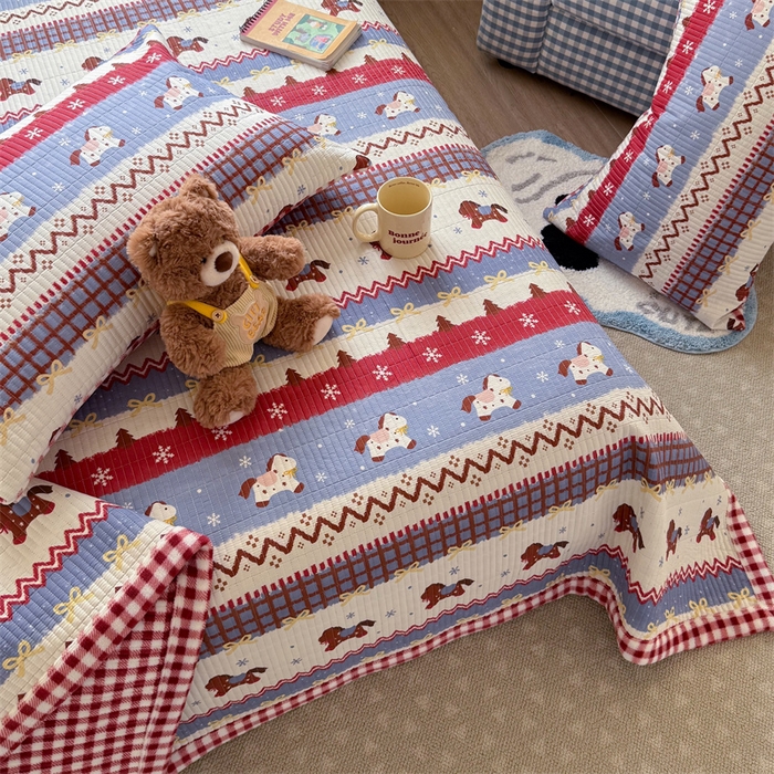 91家纺网 家纺一手货源 找家纺 暖生活 2026新款a版全棉水洗棉b版230g牛奶绒印花床盖单品床盖单件三件套 费尔岛小马