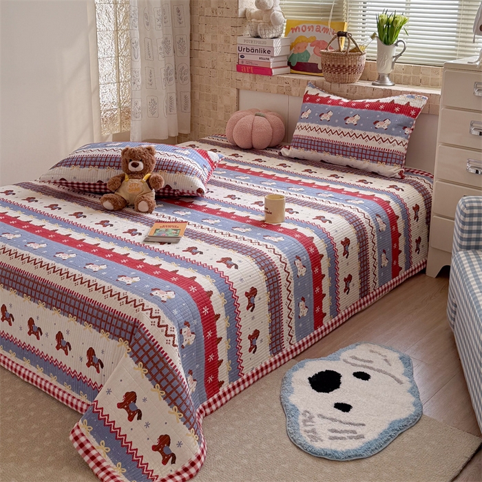 91家纺网 家纺一手货源 找家纺 暖生活 2026新款a版全棉水洗棉b版230g牛奶绒印花床盖单品床盖单件三件套 费尔岛小马