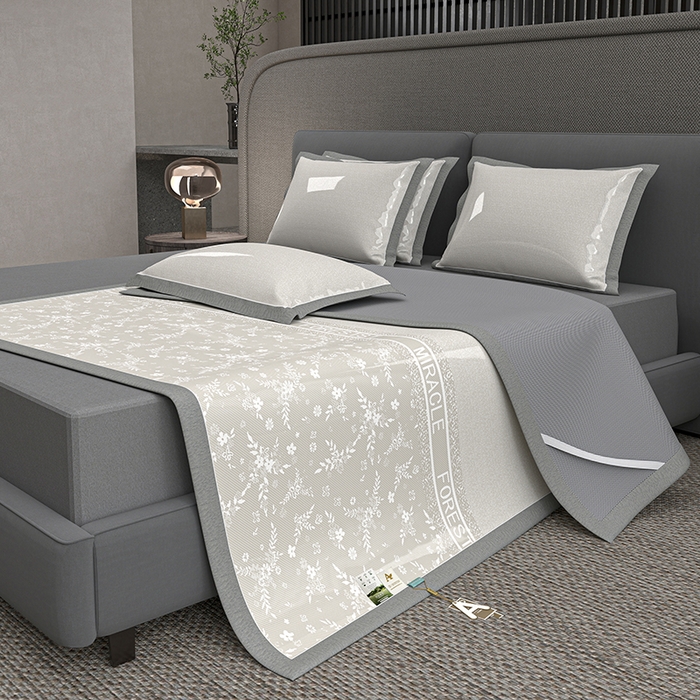 91家纺网 家纺一手货源 找家纺 小牛席业 2026新款PE凉感-半定位小提花冰丝席凉席藤席冰藤席竹席空调席草席冰丝席豆豆席乳胶席三件套 香槟