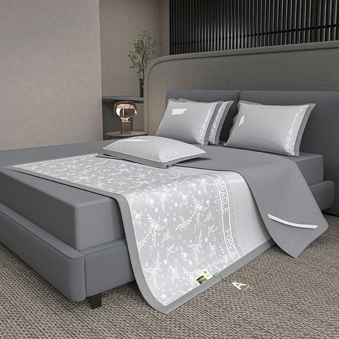 91家纺网 家纺一手货源 找家纺 小牛席业 2026新款PE凉感-半定位小提花冰丝席凉席藤席冰藤席竹席空调席草席冰丝席豆豆席乳胶席三件套 灰色