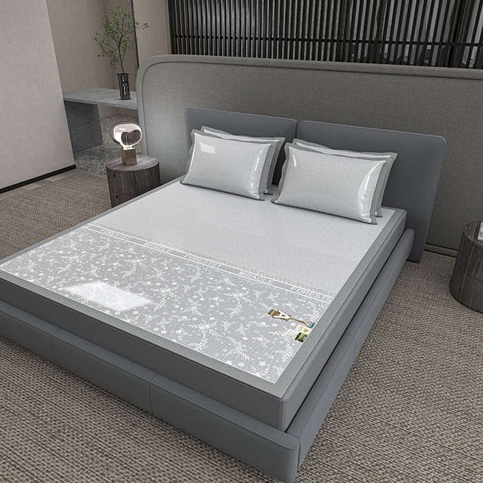 91家纺网 家纺一手货源 找家纺 小牛席业 2026新款PE凉感-半定位小提花冰丝席凉席藤席冰藤席竹席空调席草席冰丝席豆豆席乳胶席三件套 灰色