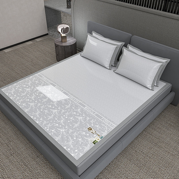 91家纺网 家纺一手货源 找家纺 小牛席业 2026新款PE凉感-半定位小提花冰丝席凉席藤席冰藤席竹席空调席草席冰丝席豆豆席乳胶席三件套 灰色