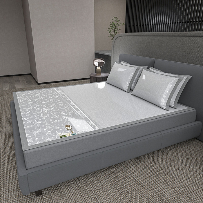 91家纺网 家纺一手货源 找家纺 小牛席业 2026新款PE凉感-半定位小提花冰丝席凉席藤席冰藤席竹席空调席草席冰丝席豆豆席乳胶席三件套 灰色