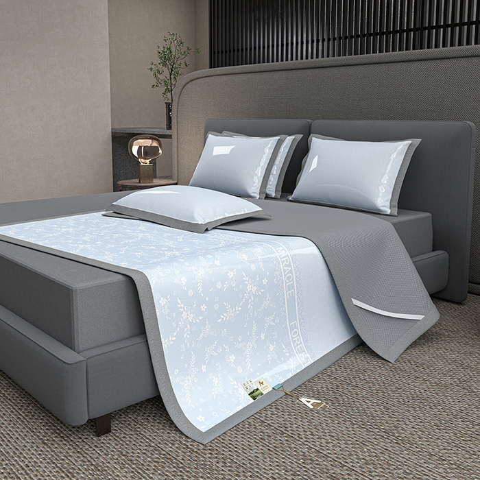 小牛席业 2026新款PE凉感-半定位小提花冰丝席凉席藤席冰藤席竹席空调席草席冰丝席豆豆席乳胶席三件套 蓝色