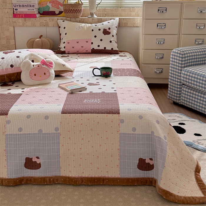 91家纺网 家纺一手货源 找家纺 暖生活 2026新款a版全棉水洗棉b版230g牛奶绒印花床盖单品床盖单件三件套 粉咖拼图